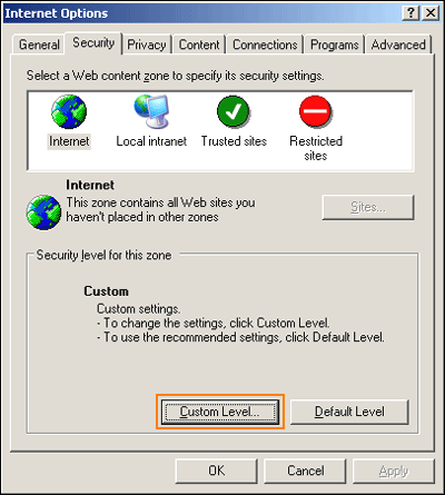 Internet options
