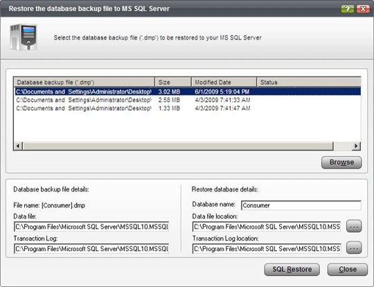 MS SQL Server restore