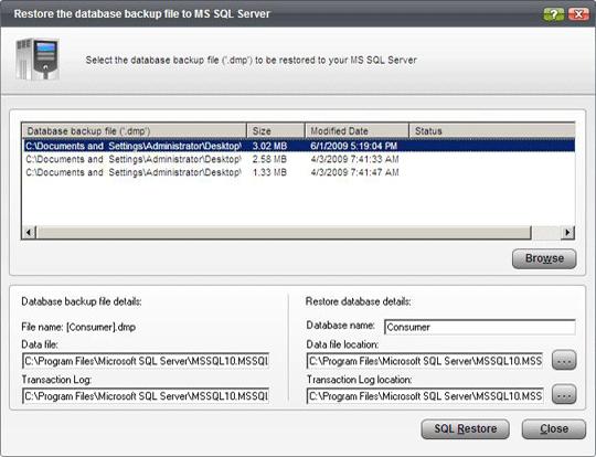 MS SQL Server restore