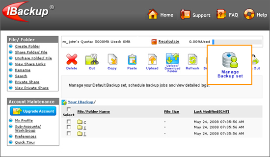 Web-based online backup management