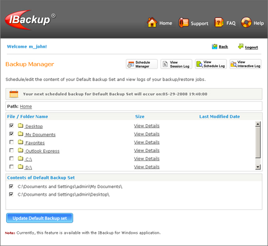 Web-based online backup management