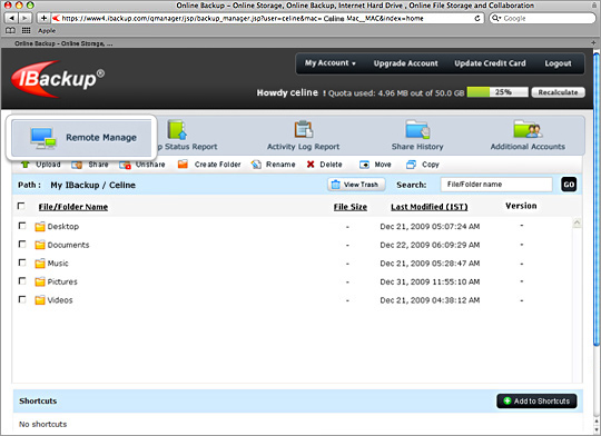 Web-based online backup management