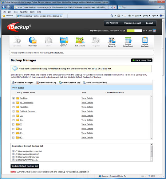 Web-based online backup management