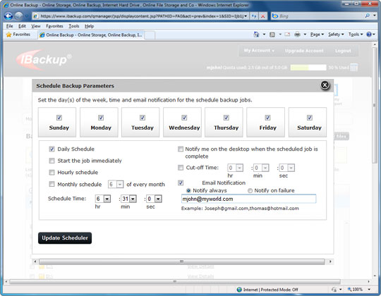 Web-based online backup management