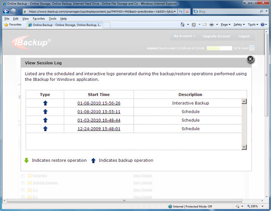 Web-based online backup management